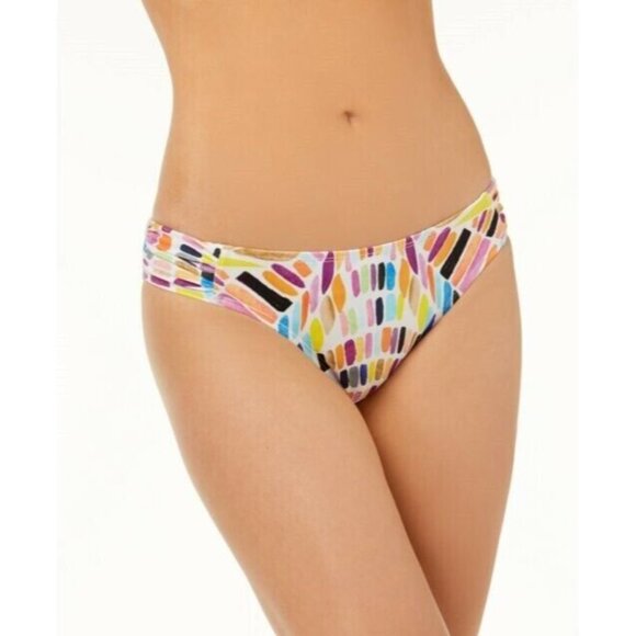 NWT Bar iii XS Kaleidoscope Ruched Side-tabs Spotted Cheeky Bikini Bottoms #9456 - Picture 1 of 2